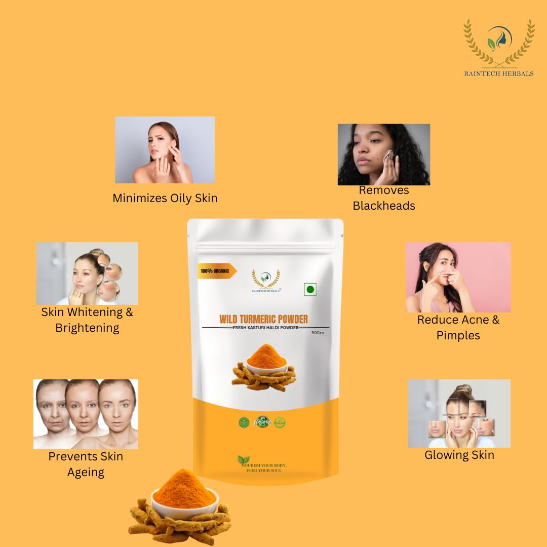 RAINTECH HERBALS Wild Turmeric Powder (Kasthuri Manjal) for Glowing Skin u2013 50g |Curcuma Aromatica | Natural Face Pack for Tan Removal, Pimples & Pigmentation - Image 10