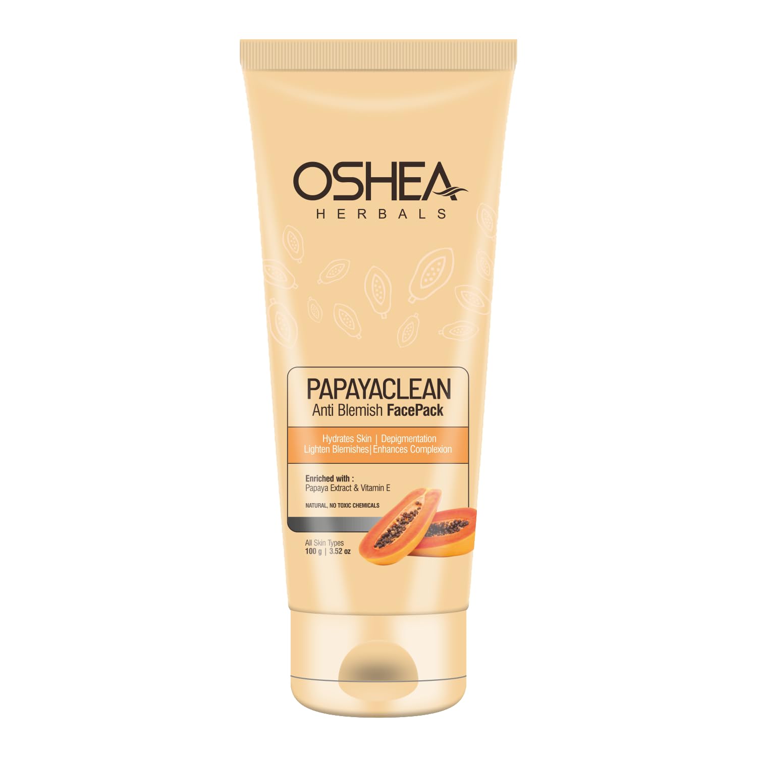 Oshea Herbals Papayaclean Anti Blemish Face Pack for All Skin Types | Hydrates Skin & Lightens Blemishes | Enriched with Papaya Extract & Vitamin E - 100g