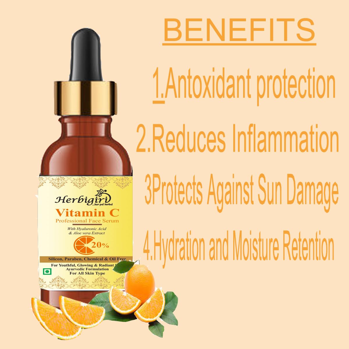 Herbigiri Herbal Vitamin C facial Serum for Natural Glowing Beauty | Infused with Hyaluronic acid and Vitamin C | 60 ml (Pack of 2) - Image 5