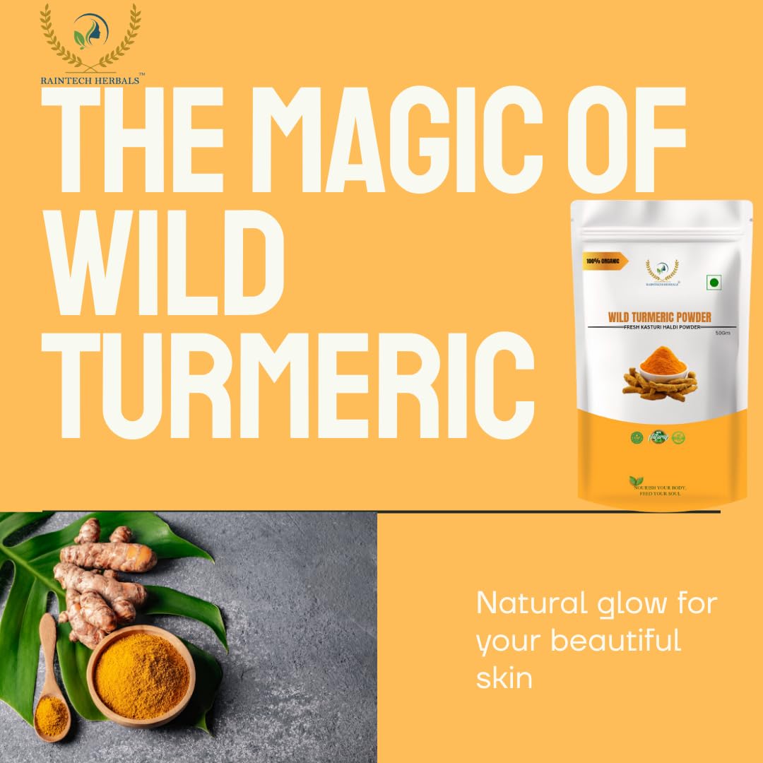 RAINTECH HERBALS Wild Turmeric Powder (Kasthuri Manjal) for Glowing Skin u2013 50g |Curcuma Aromatica | Natural Face Pack for Tan Removal, Pimples & Pigmentation - Image 9