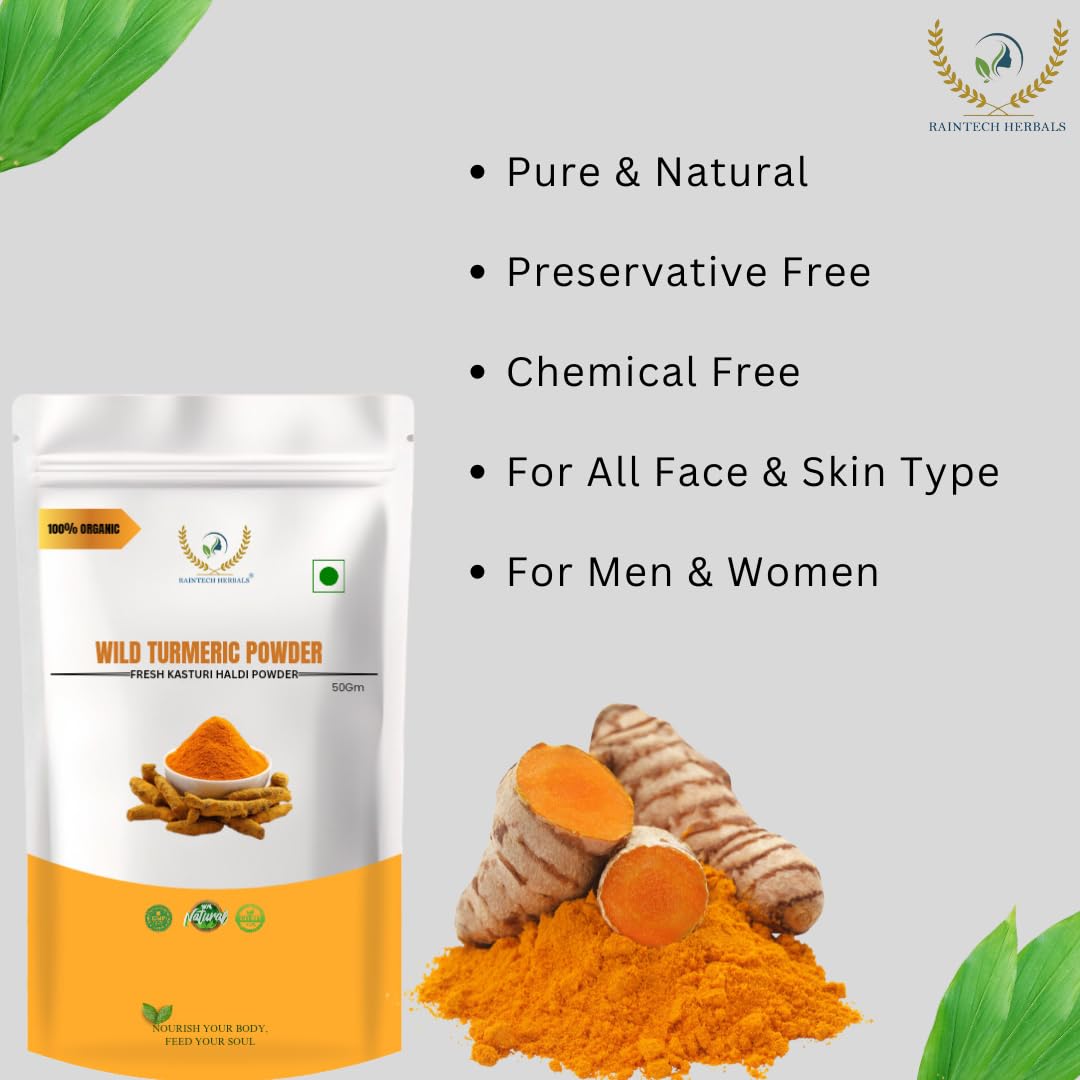 RAINTECH HERBALS Wild Turmeric Powder (Kasthuri Manjal) for Glowing Skin u2013 50g |Curcuma Aromatica | Natural Face Pack for Tan Removal, Pimples & Pigmentation - Image 11