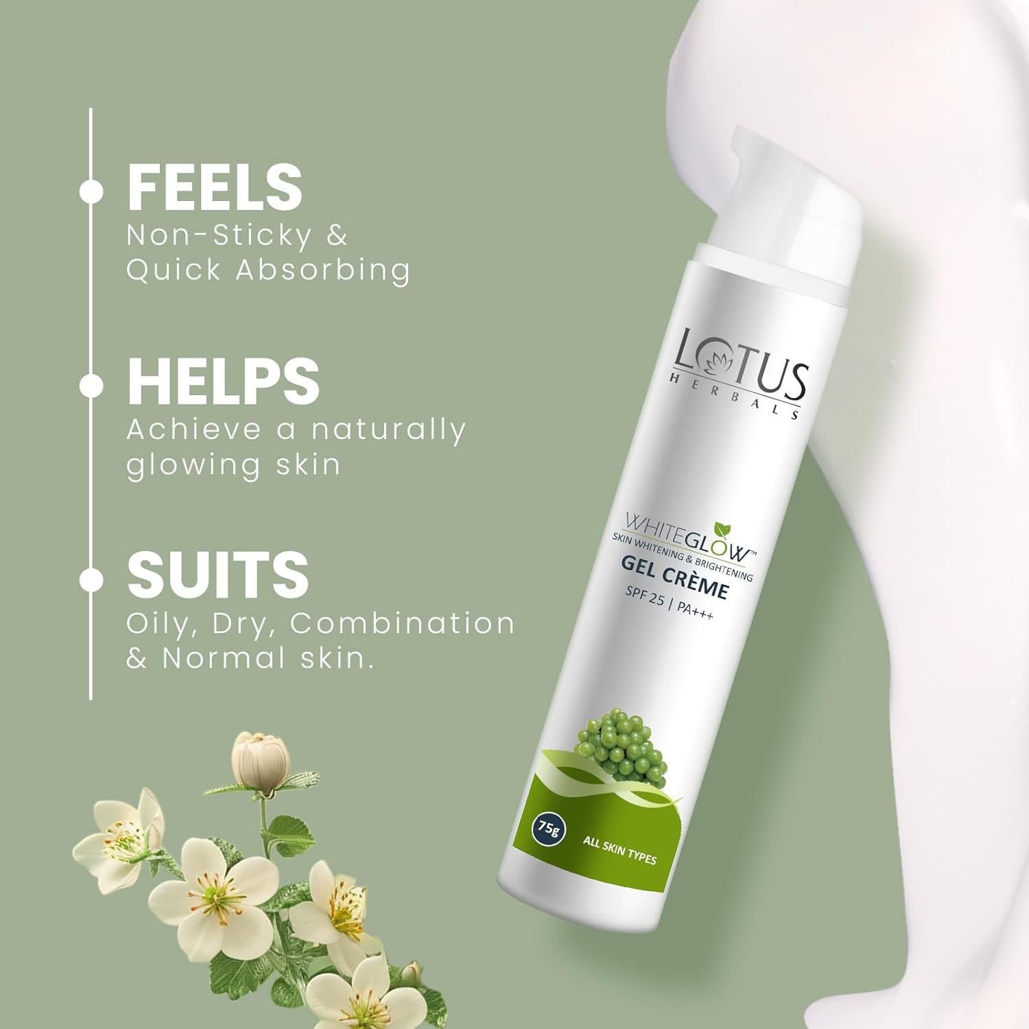Lotus Herbals WhiteGlow Skin Whitening And Brightening Gel, Face Cream with SPF-25, for all skin types, 40g - Image 23
