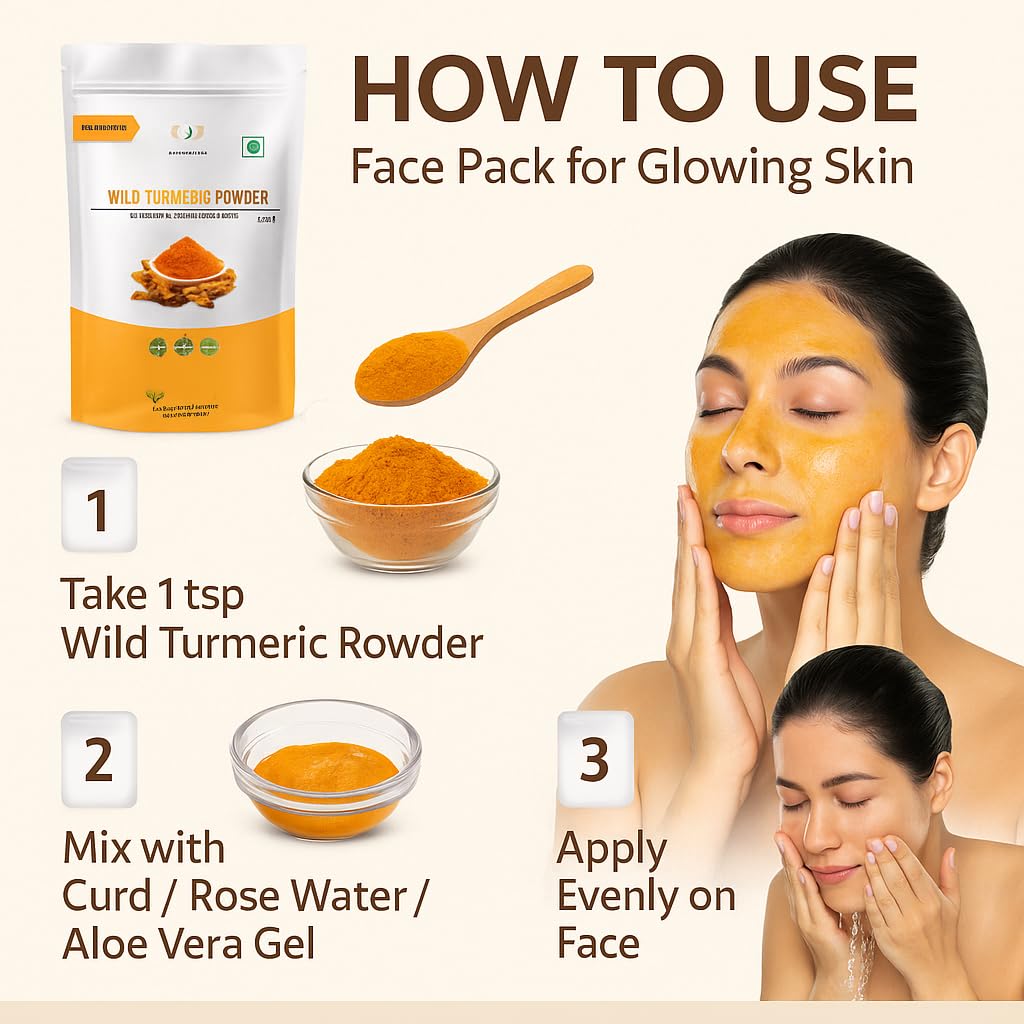 RAINTECH HERBALS Wild Turmeric Powder (Kasthuri Manjal) for Glowing Skin u2013 50g |Curcuma Aromatica | Natural Face Pack for Tan Removal, Pimples & Pigmentation - Image 2