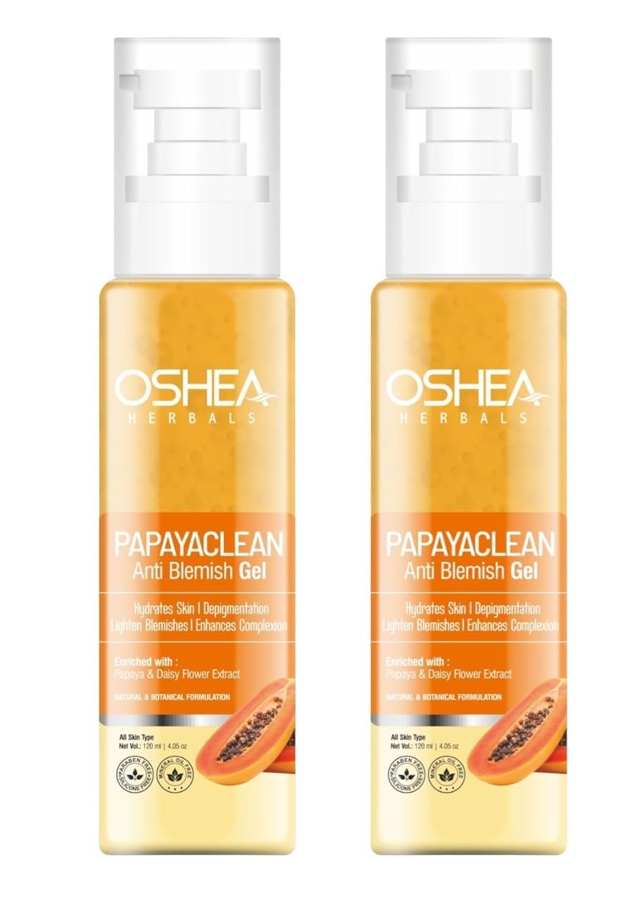 Oshea Herbals Papayaclean Anti Blemish Gel for All Skin Types | Hydrates, Reduces Pigmentation & Lightens Blemishes | Enriched with Papaya & Daisy Flower Extracts - 120ml (Pack of 2)