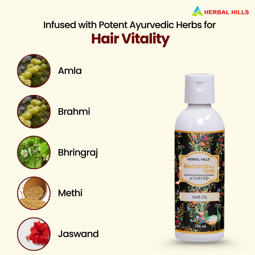 Herbal Hills Keshohills Plus Forte Ayurvedic Hair Oil 100 ml Hair Care Natural Hair Growth (Single Pack) - Image 2