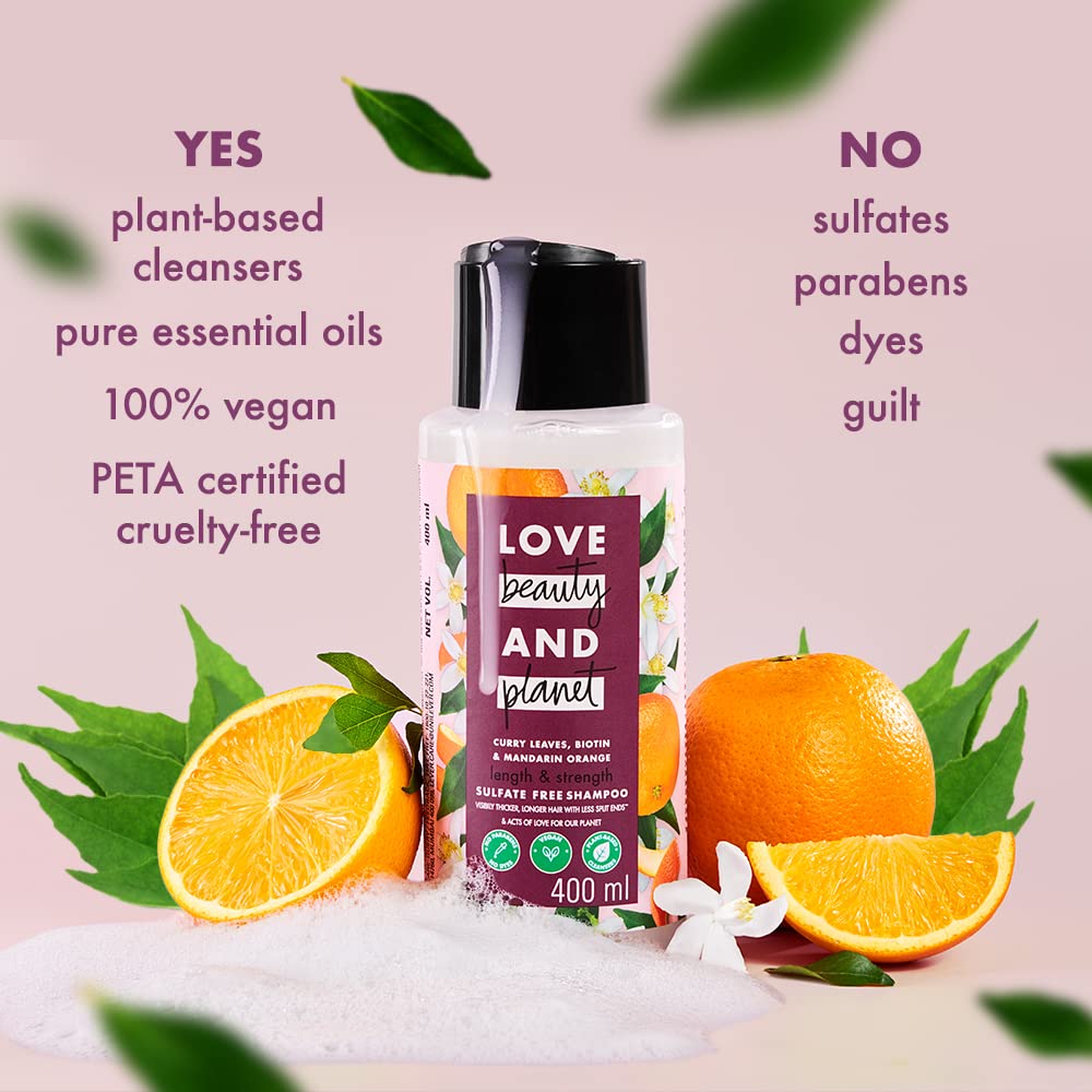 Love Beauty & Planet Curry Leaves|| Biotin & Mandarin Paraben & Sulfate Free Shampoo for long & strong hair|| 400ml - Image 4