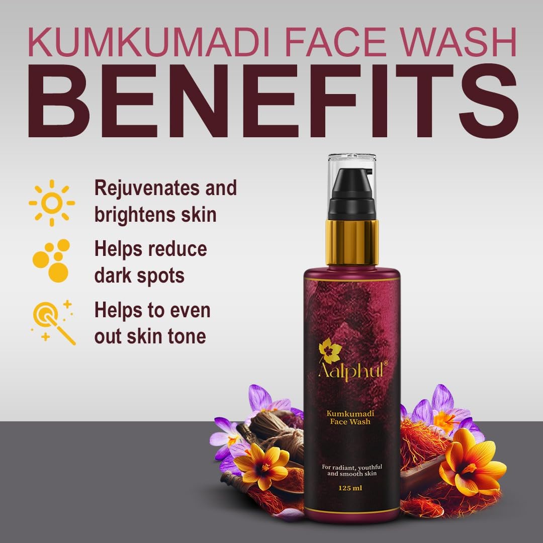 Kumkumadi Face Wash for Glowing Skin | Power of Kumkumadi Tailam (Oil) | Brightens complexion | Reduces Pigmentation & Dark Spots | Smooth Texture and hydration from Hyaluronic Acid| Manjistha helps detoxify skin and reduce acne and pigmentation | Glycerine Hydrates the skin keeping it Soft & Radiant | Sulphate free | Paraben free | Salt free | Cruelty free | Vegan | Uses natural cleansers only |. Coconut oil based | For All Skin Types | 125 ml - Image 5