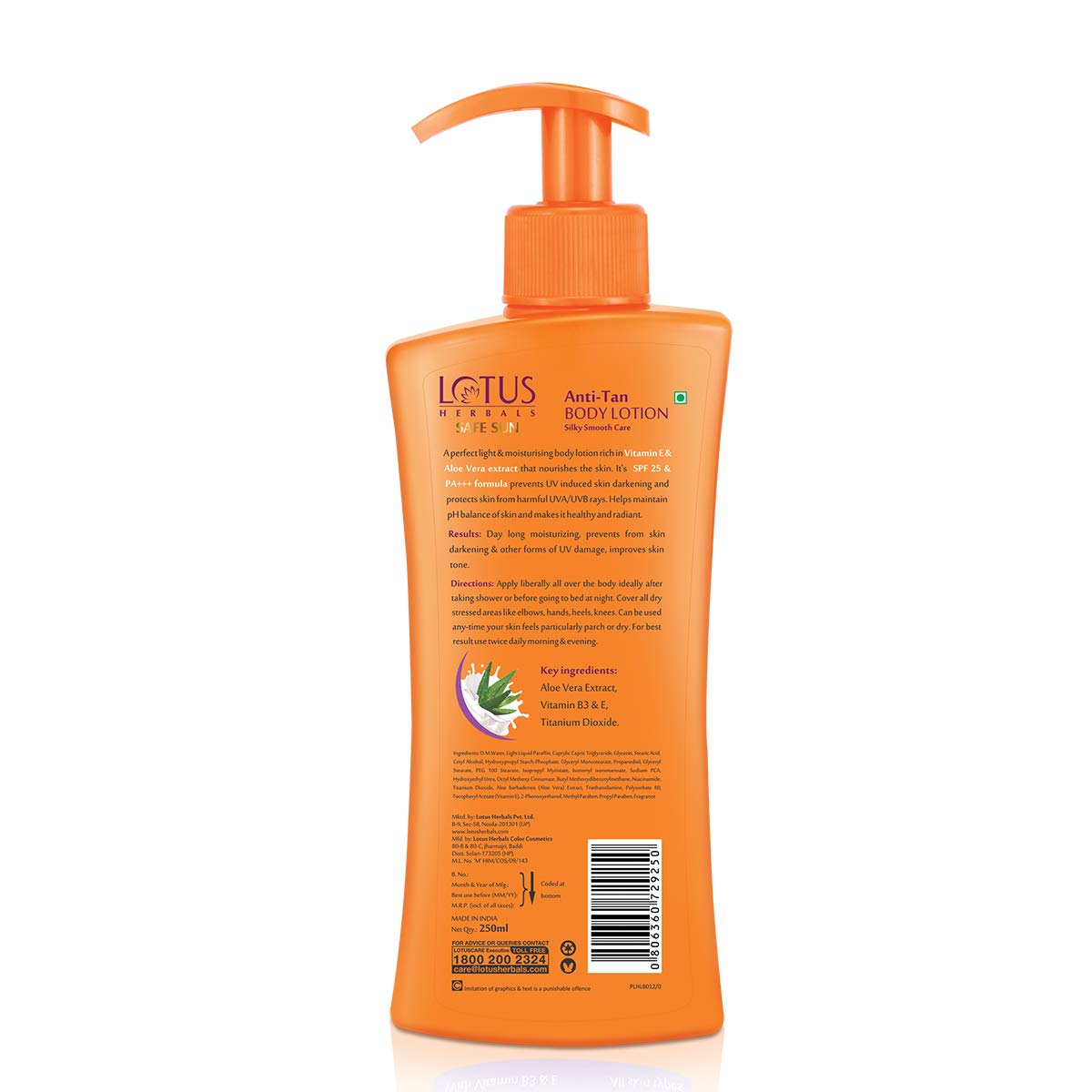 Lotus Herbals Safe Sun Anti Tan Body Lotion SPF 25 PA+++| with Aloe extracts| Suitable for all skin types| Moisturising, broad spectrum protection| 250ml - Image 2