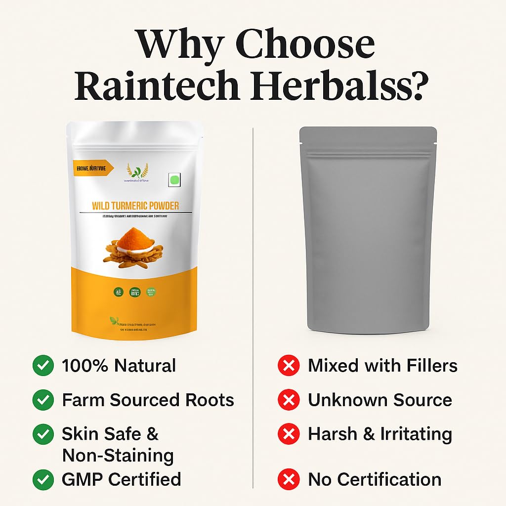 RAINTECH HERBALS Wild Turmeric Powder (Kasthuri Manjal) for Glowing Skin u2013 50g |Curcuma Aromatica | Natural Face Pack for Tan Removal, Pimples & Pigmentation - Image 6
