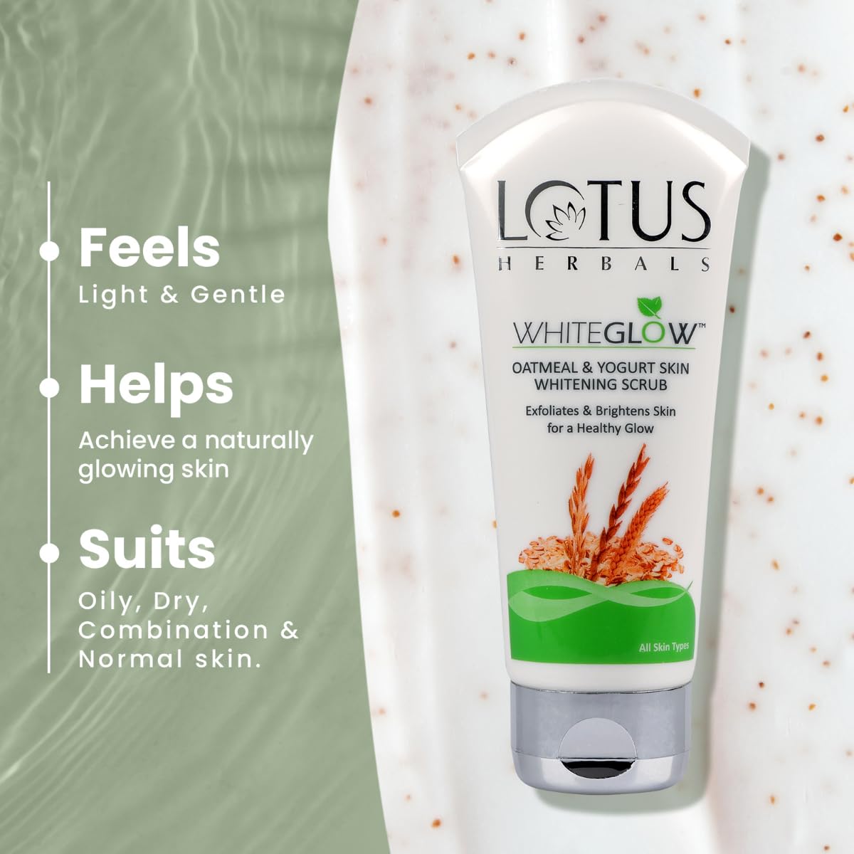 Lotus Herbals WhiteGlow Skin Brightening Oatmeal & Yogurt Scrub | Gentle Exfoliator | Removes Tan and Blackheads | Face Scrub for Women & Men | 100g - Image 5