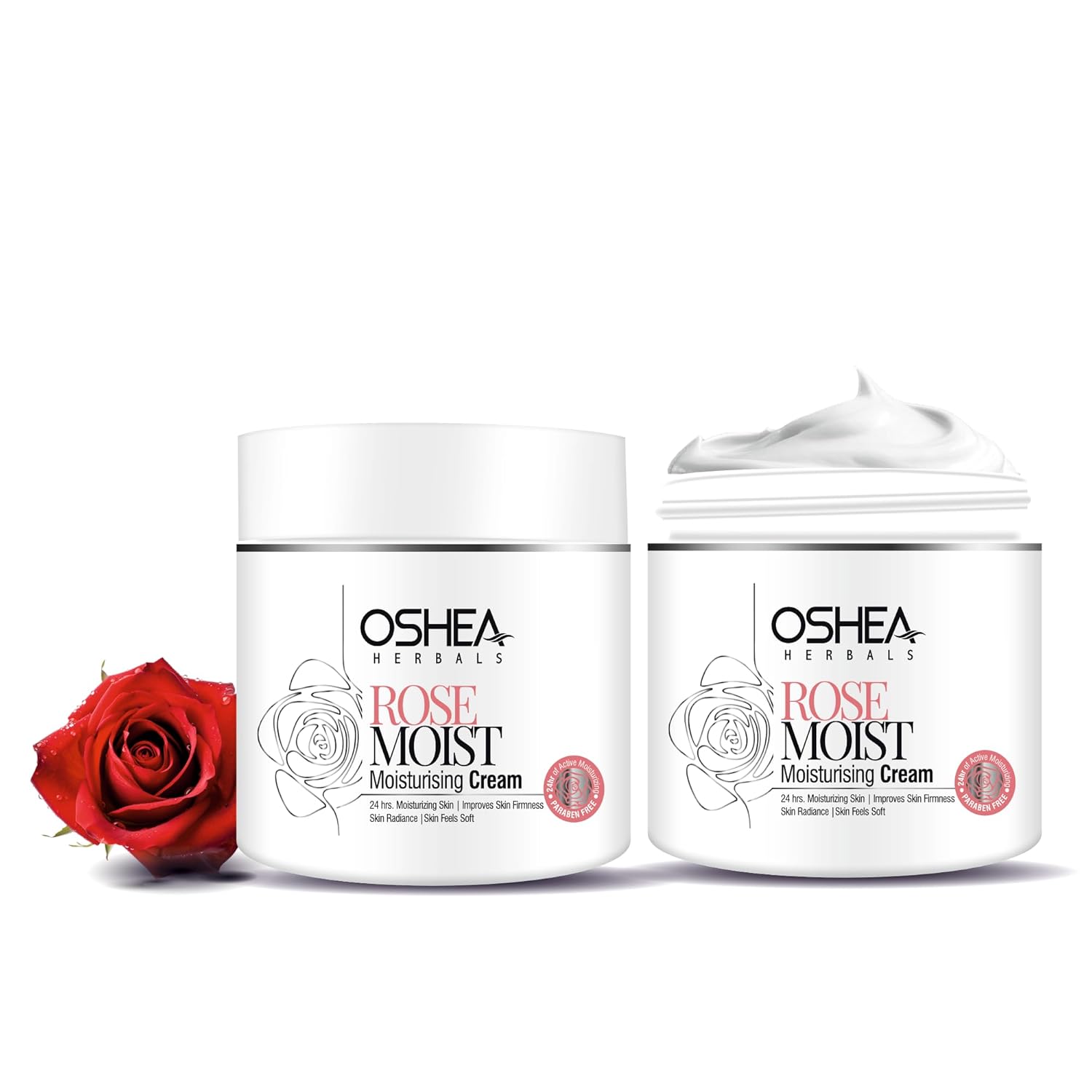 Oshea Herbals Rosemoist Face Moisturising Cream for All Skin Types | Improves Skin Firmness & Radiance with 24 Hrs Moisturising | Enriched with Almond Oil & Rose Extract | Paraben Free 100g(Pack of 2)