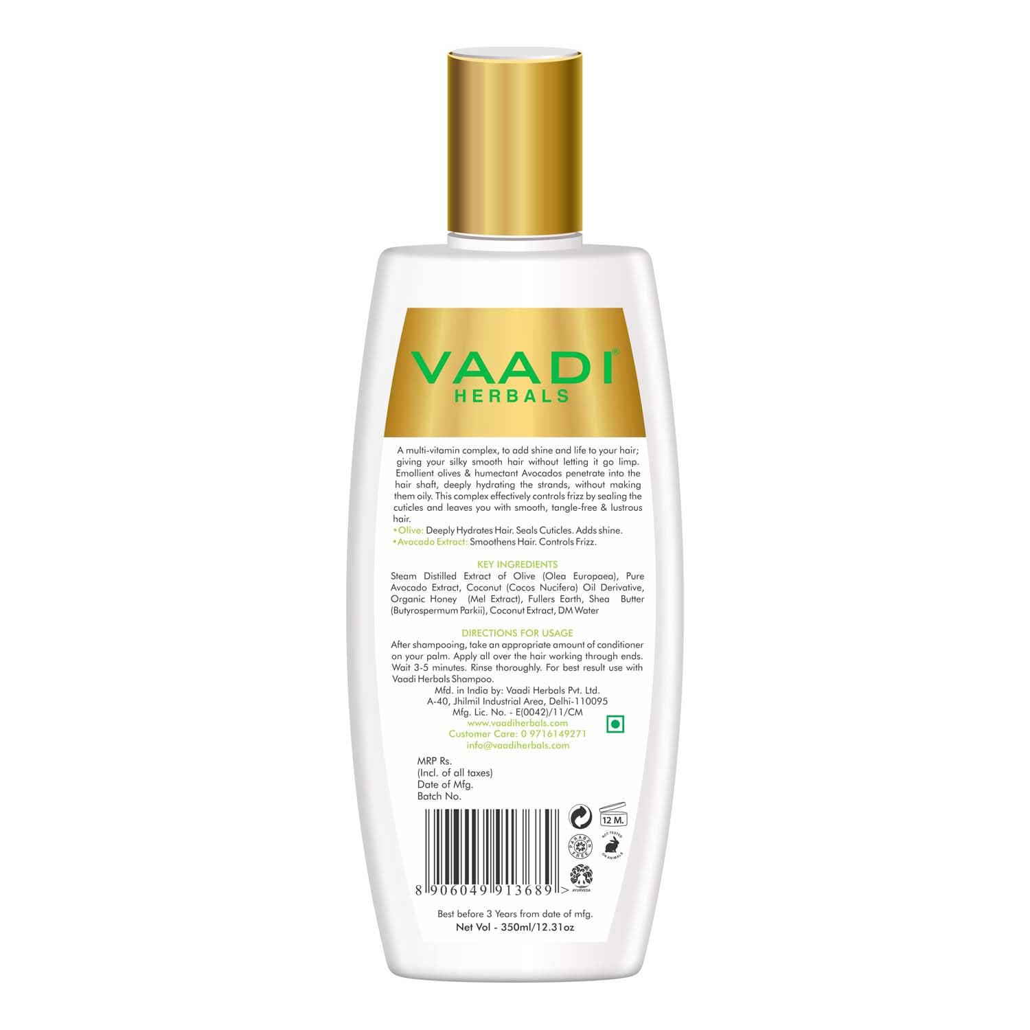 Vaadi Herbals Olive Conditioner with Avocado Extract, 350 ml - Image 3
