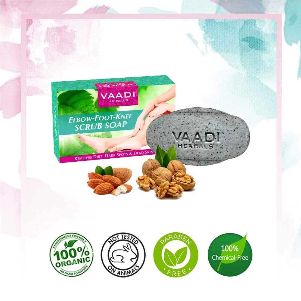 Vaadi Herbals Elbow Foot Knee Scrub Soap with Almond and Walnut Scrub, 75g x 3 - Image 5
