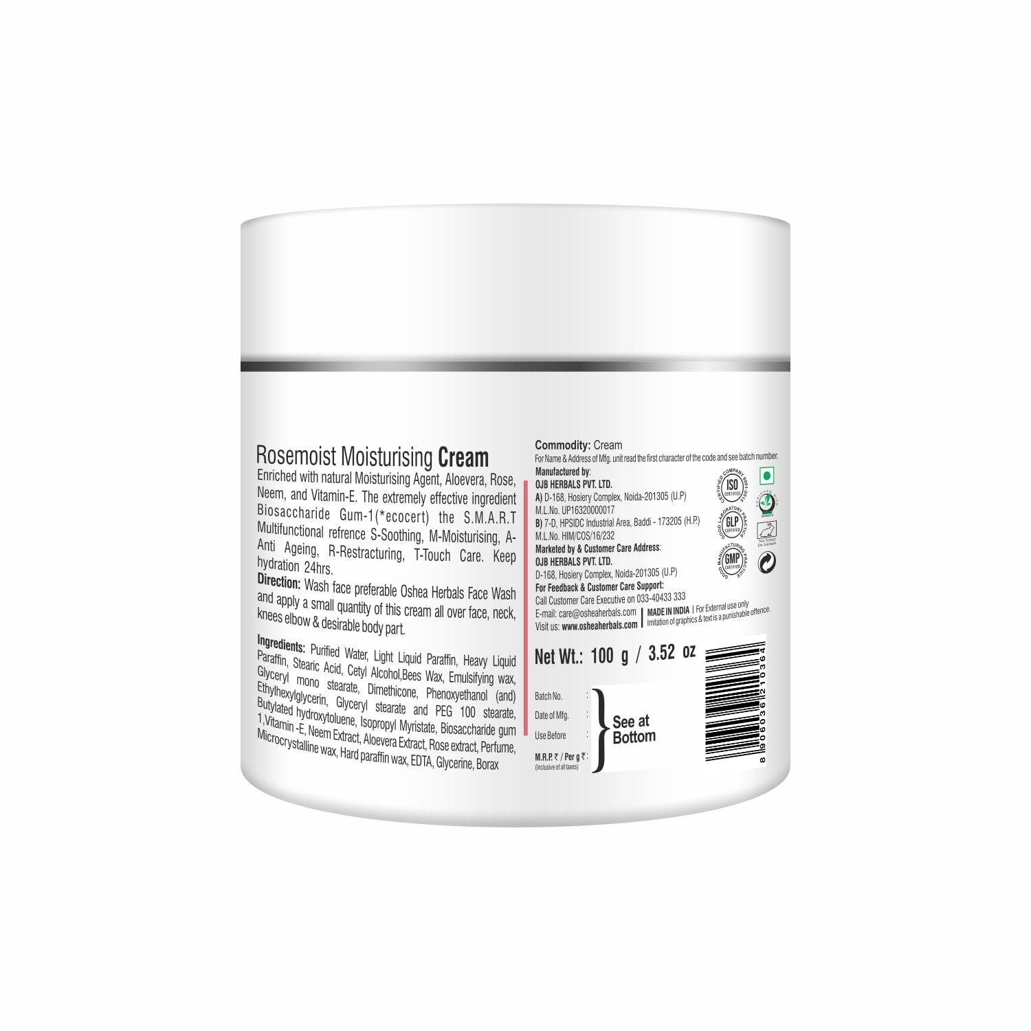 Oshea Herbals Rosemoist Face Moisturising Cream for All Skin Types | Improves Skin Firmness & Radiance with 24 Hrs Moisturising | Enriched with Almond Oil & Rose Extract | Paraben Free 100g(Pack of 2) - Image 8