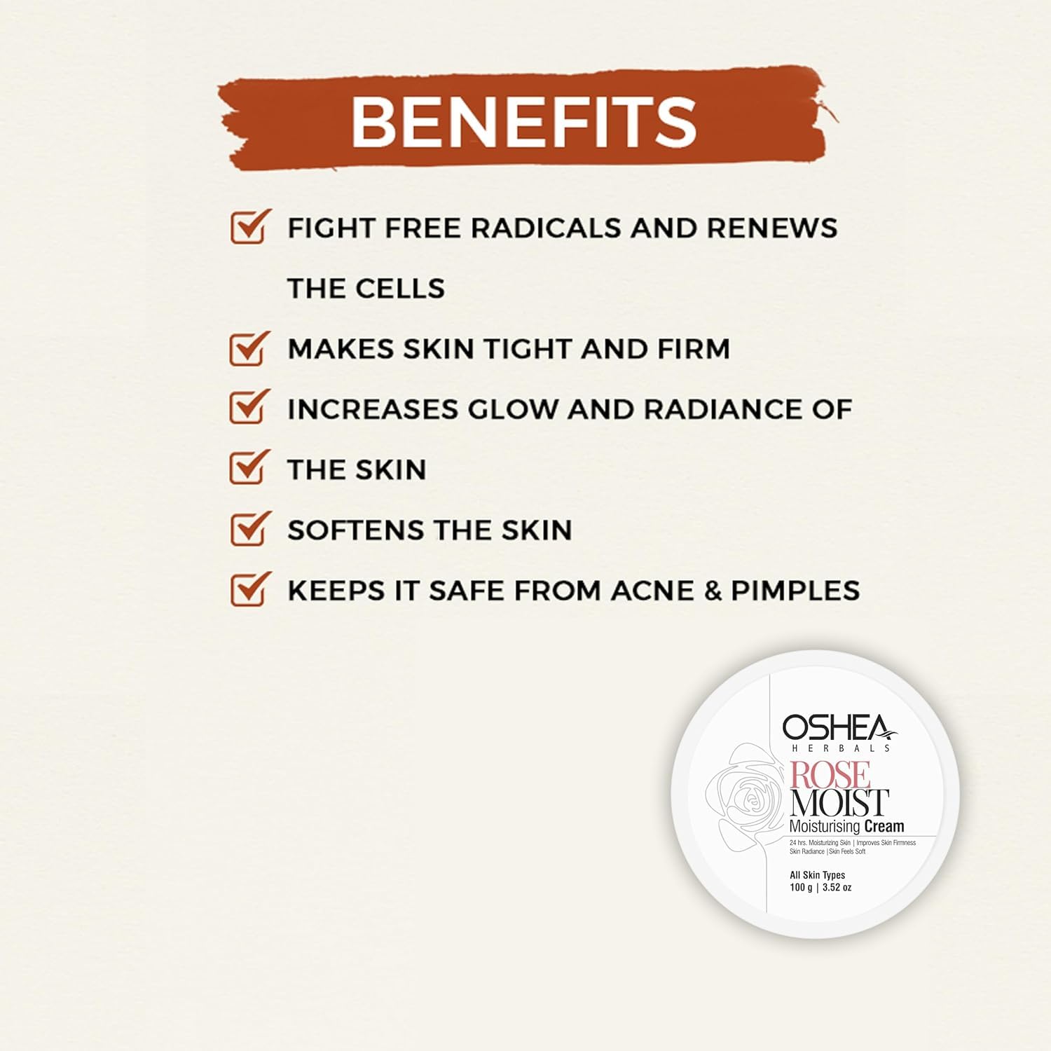 Oshea Herbals Rosemoist Face Moisturising Cream for All Skin Types | Improves Skin Firmness & Radiance with 24 Hrs Moisturising | Enriched with Almond Oil & Rose Extract | Paraben Free 100g(Pack of 2) - Image 3