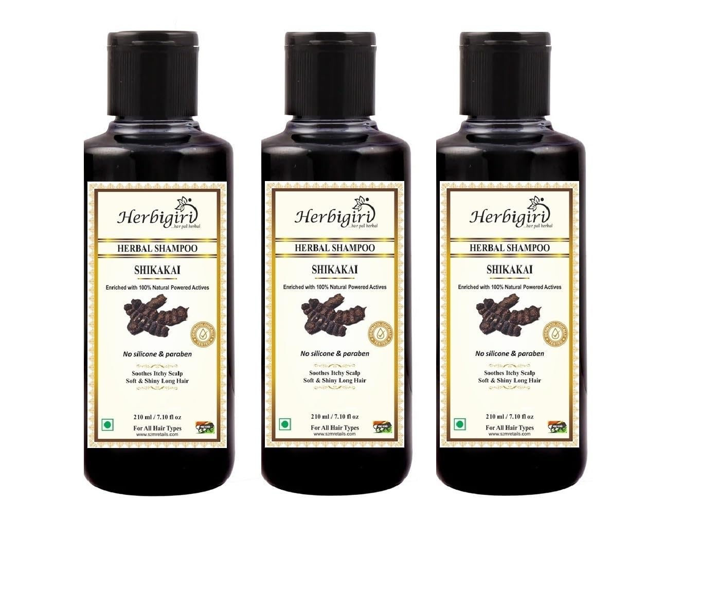 Herbigiri Herbal Pure & Natural Shikakai shampoo l For Damage Repair (Pack Of 3) (630Ml)
