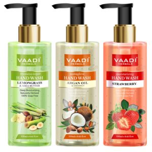 Vaadi Herbals Luxurious Handwash - 250 ml (Pack of 3, Argan Oil and Coconut with Lemongrass and Shea Butter and Strawberry)