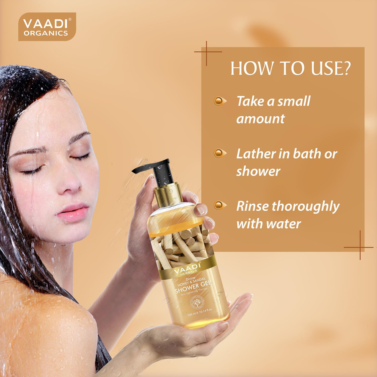 Vaadi Herbals Divine Shower Gel, Honey and Sandal, 300g (Pack of 2) - Image 3
