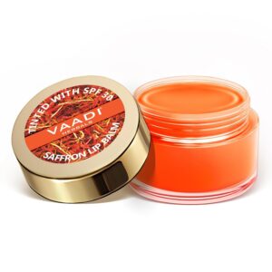 VAADI HERBALS Tinted Saffron Lip Balm with Strawberry Extract, Almond Oil & Shea Butter, SPF30 for Dry, Chapped & Sun Damaged Lips (10 gms)