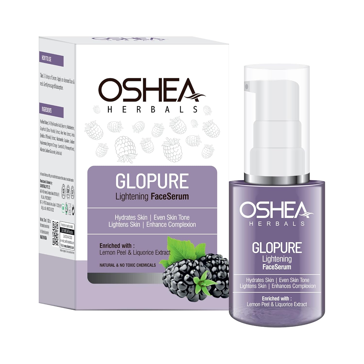 Oshea Herbals Glopure Lightening Face Serum For Normal Skin Type | Hydrates, Lightens & Evens Skin Tone | Enriched with Lemon Peel & Liquorice Extracts - 30ml (Pack of 2) - Image 9