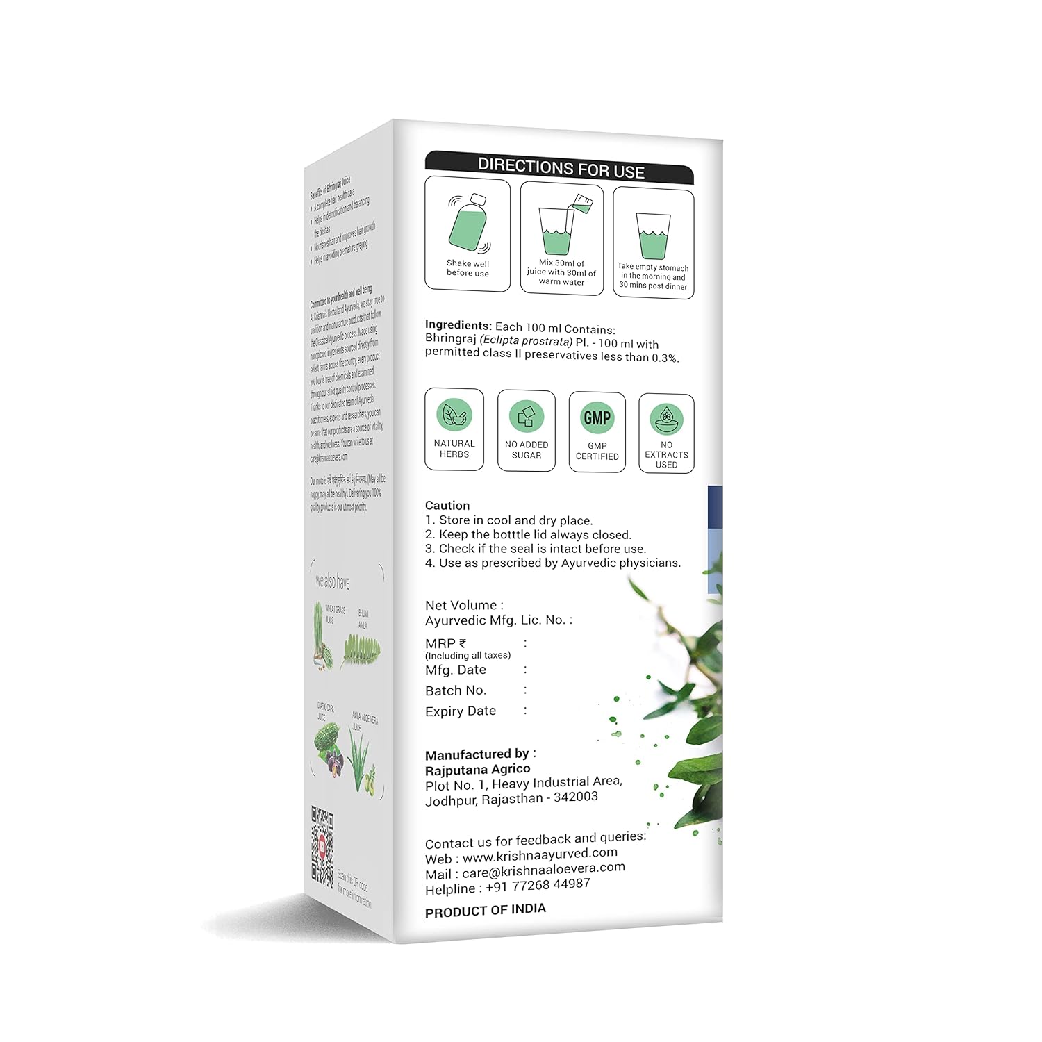 KRISHNA'S HERBAL & AYURVEDA Bhringraj Juice-500 Ml(Pack Of 1)|Preservative Free|Nourishes Hair And Improves Hair Growth - Image 8