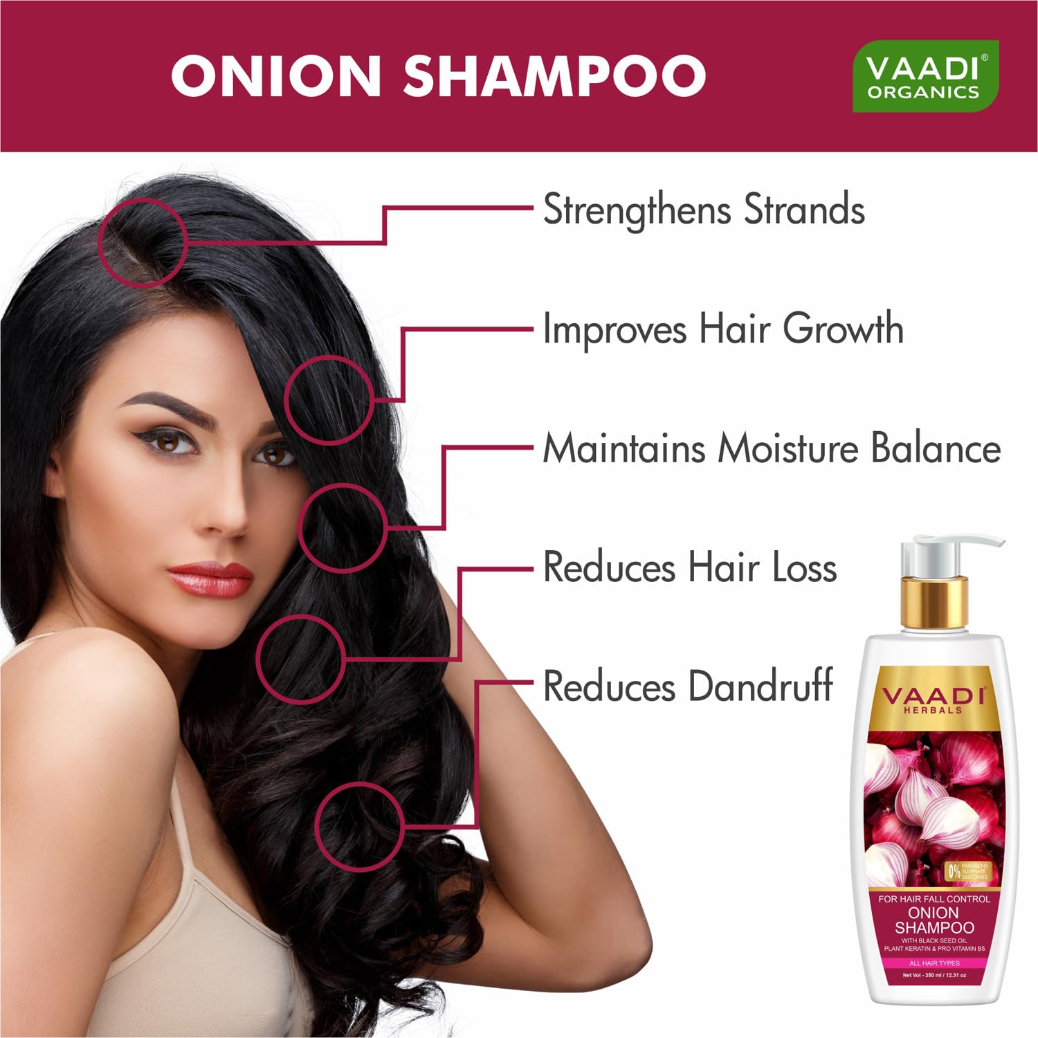 Vaadi Herbals Onion Shampoo for Hair Fall Control (350 ml) - Image 3