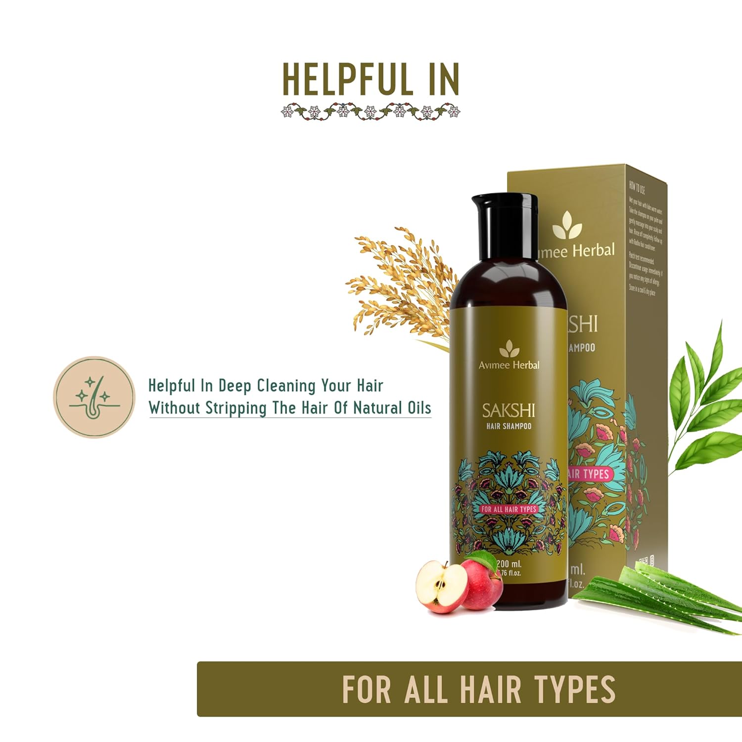 Avimee Herbal Sakshi Hair Shampoo | Deep Cleaning Shampoo | With Aloe Vera, Apple Cider Vinegar, Rice Protein & Tea Tree Oil | SLES Free | 200 mL - Image 3