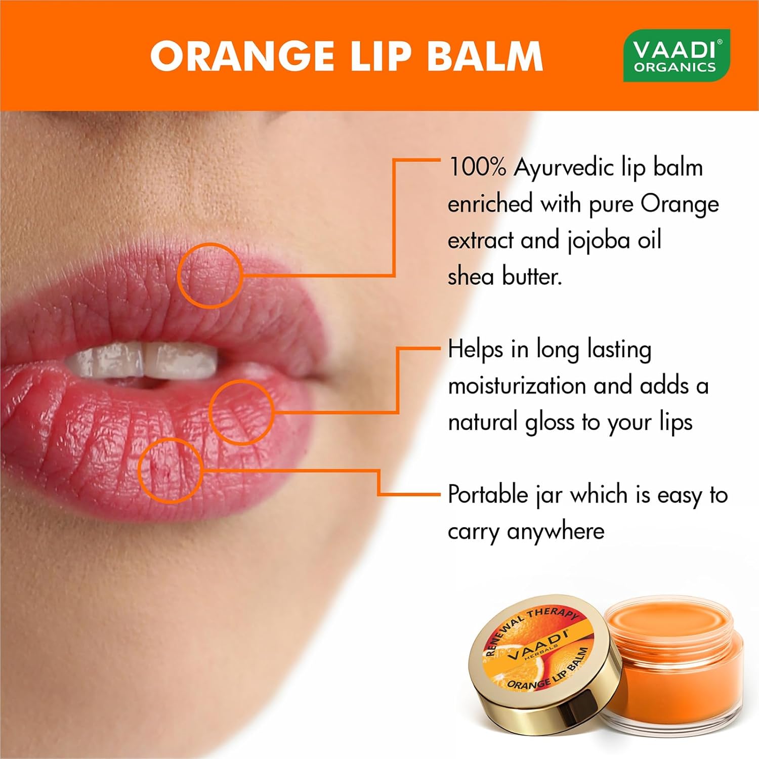Vaadi Herbals Lip Balm, Orange and Shea Butter, 10gms x 4 - Image 2
