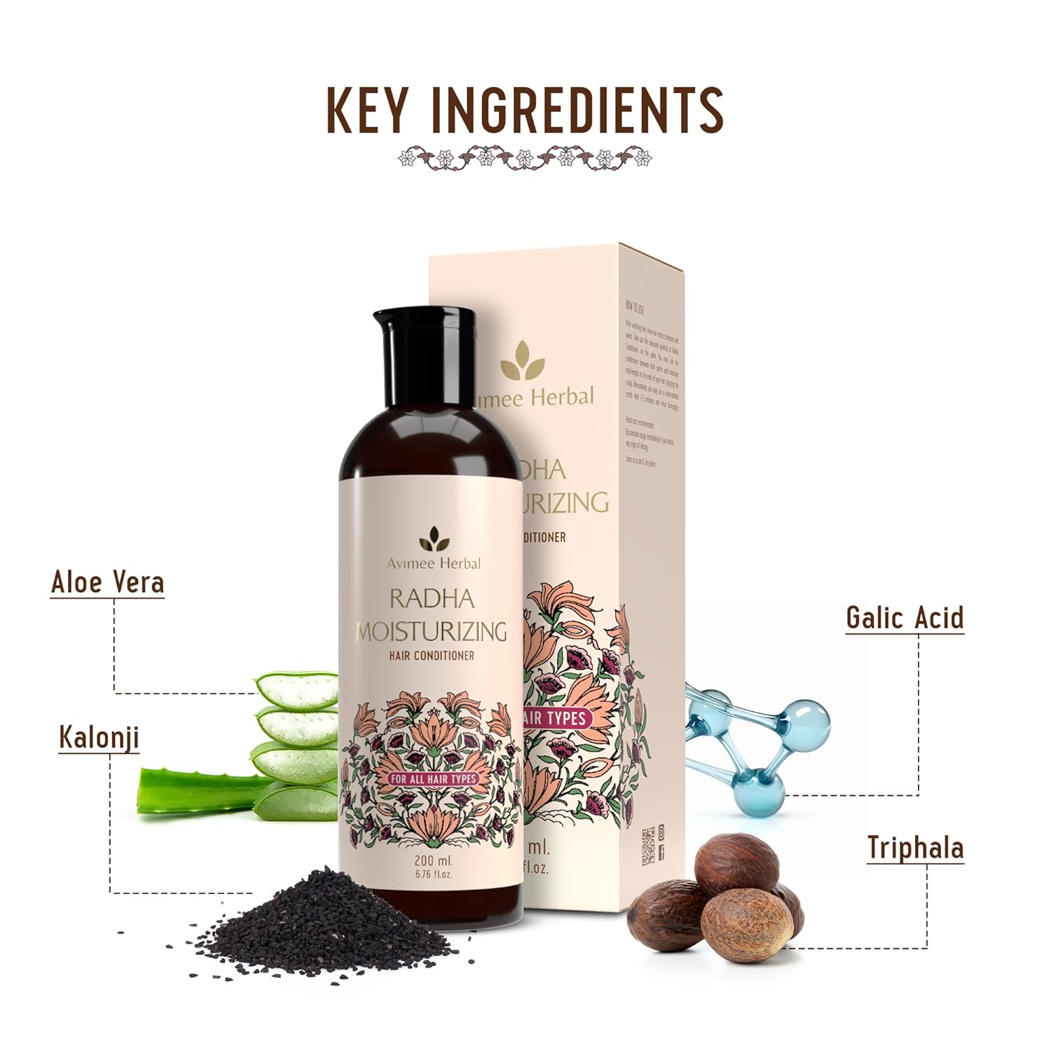 AVIMEE HERBAL Radha Moisturizing Hair Conditioner With Hyaluronic Acid | 24 Hrs Deep Hydration & Nourishment, Repairs Dry & Damaged Hair | For Men & Women | 200 Ml, Vanilla, 1 Count - Image 2