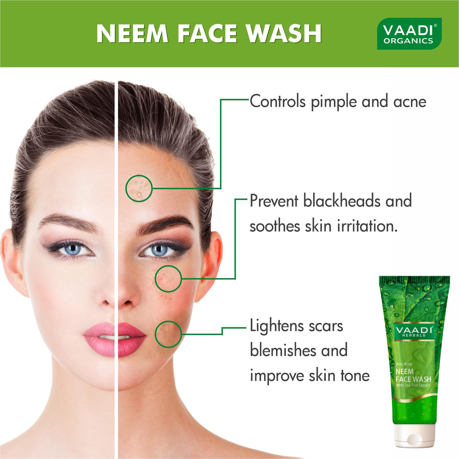 Vaadi Herbals Anti Acne Neem Face Wash with Tea Tree Extract, 60g - Image 2
