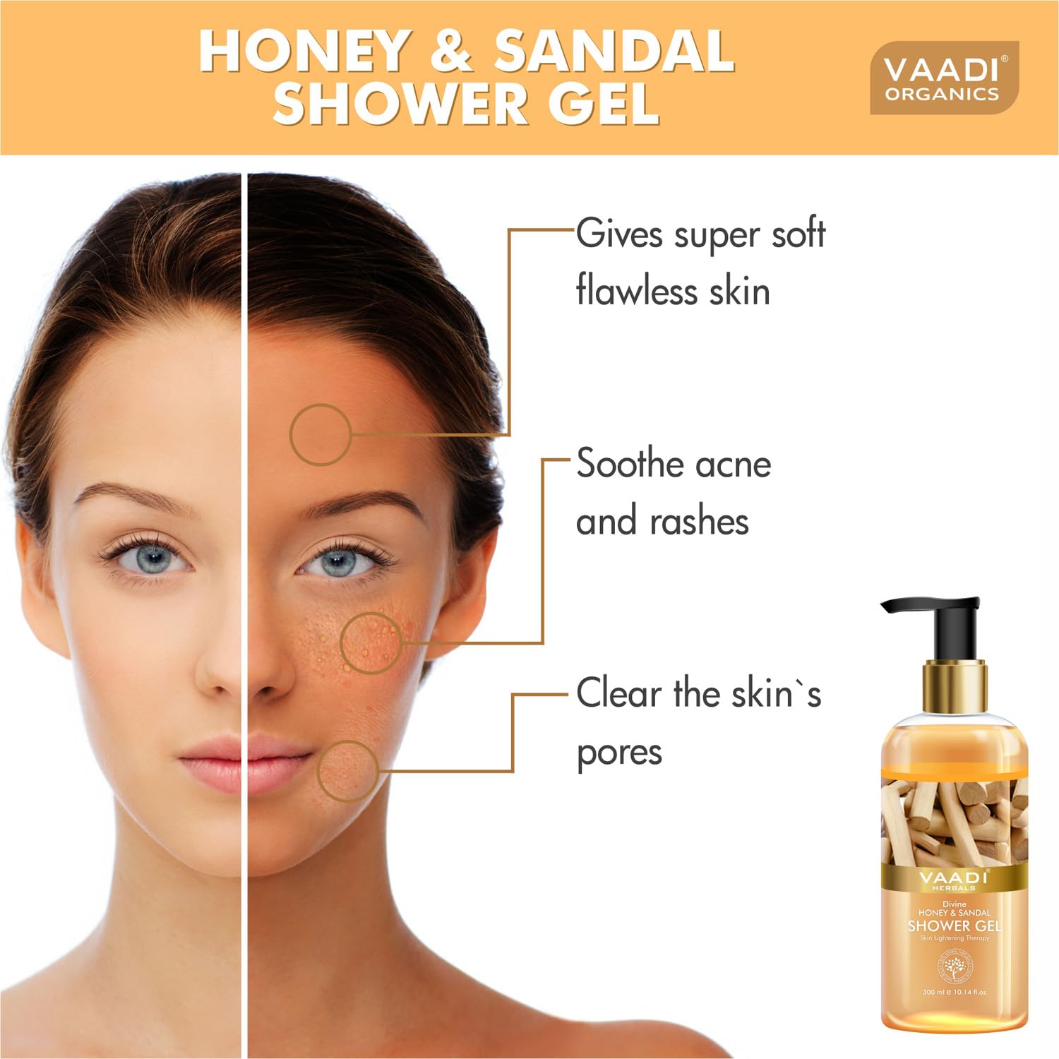 Vaadi Herbals Divine Shower Gel, Honey and Sandal, 300g (Pack of 2) - Image 2