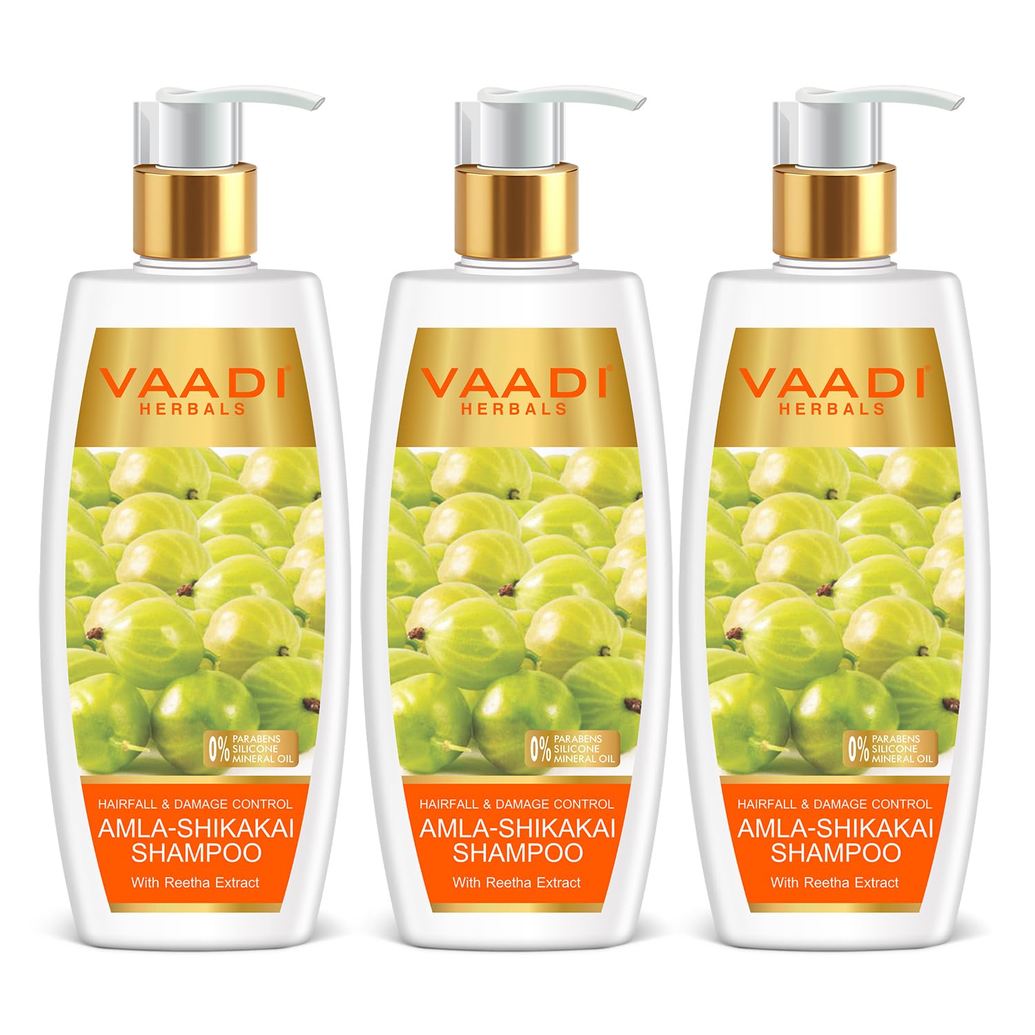 Vaadi Herbals Hair fall and Damage Control Amla Shikakai Shampoo, 350ml (Pack of 3)