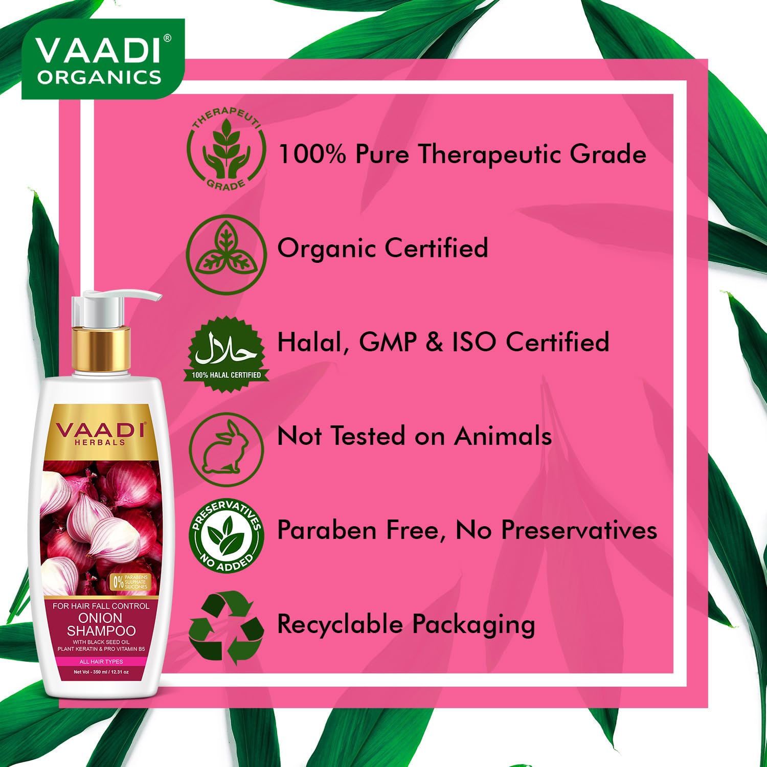 Vaadi Herbals Onion Shampoo for Hair Fall Control (350 ml) - Image 6