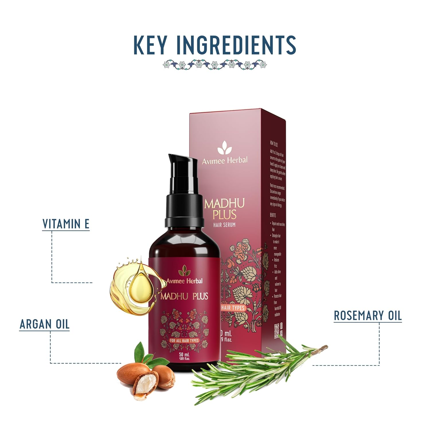 AVIMEE HERBAL Madhu Plus Herbal Hair Serum With Spf 15 For Frizz Free & Silky Smooth Hair With Keratin Protein & Argan Oil, 50 Ml, Pack of 1 - Image 4