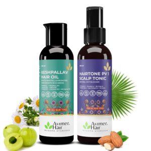 Avimee Herbal Keshpallav Hair Oil (100 ml) & Hairtone PV 1 Scalp Spray (100 ml) Combo Pack | Hair Fall Control Kit | Super Saver Combo