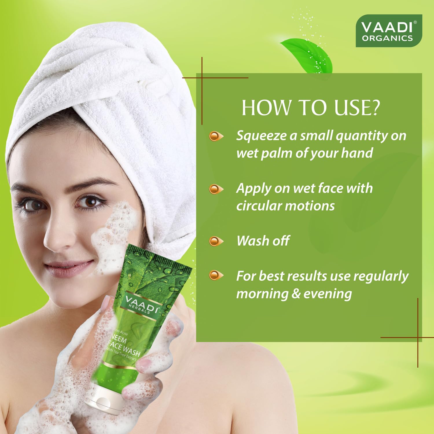 Vaadi Herbals Anti Acne Neem Face Wash with Tea Tree Extract, 60g - Image 3