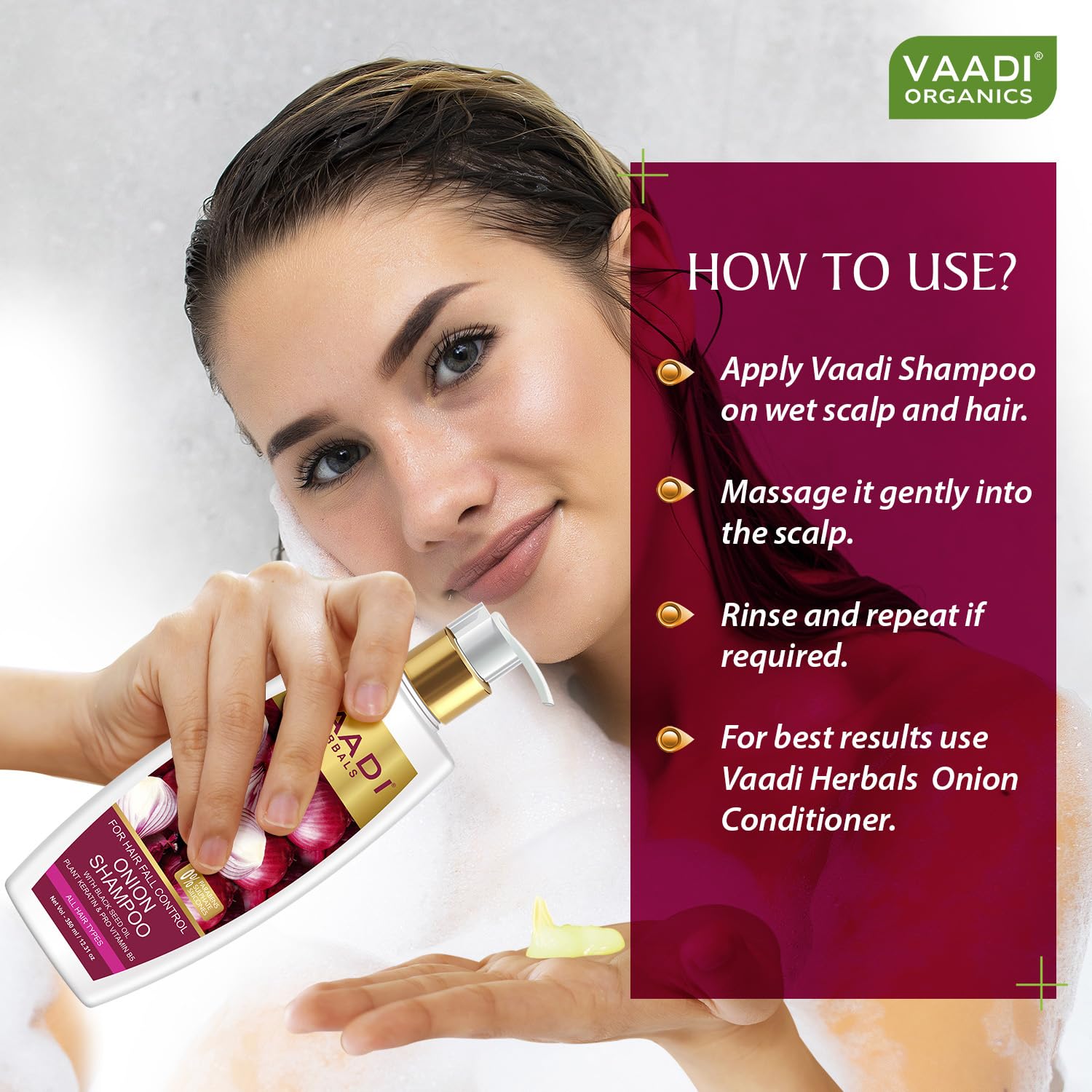 Vaadi Herbals Onion Shampoo for Hair Fall Control (350 ml) - Image 4