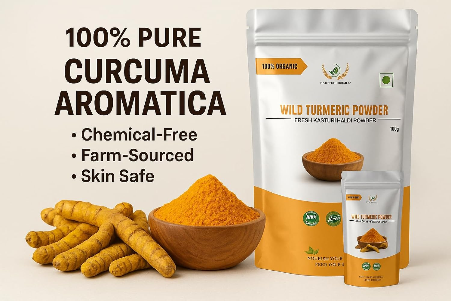 RAINTECH HERBALS Wild Turmeric Powder (Kasthuri Manjal) for Glowing Skin u2013 50g |Curcuma Aromatica | Natural Face Pack for Tan Removal, Pimples & Pigmentation - Image 5