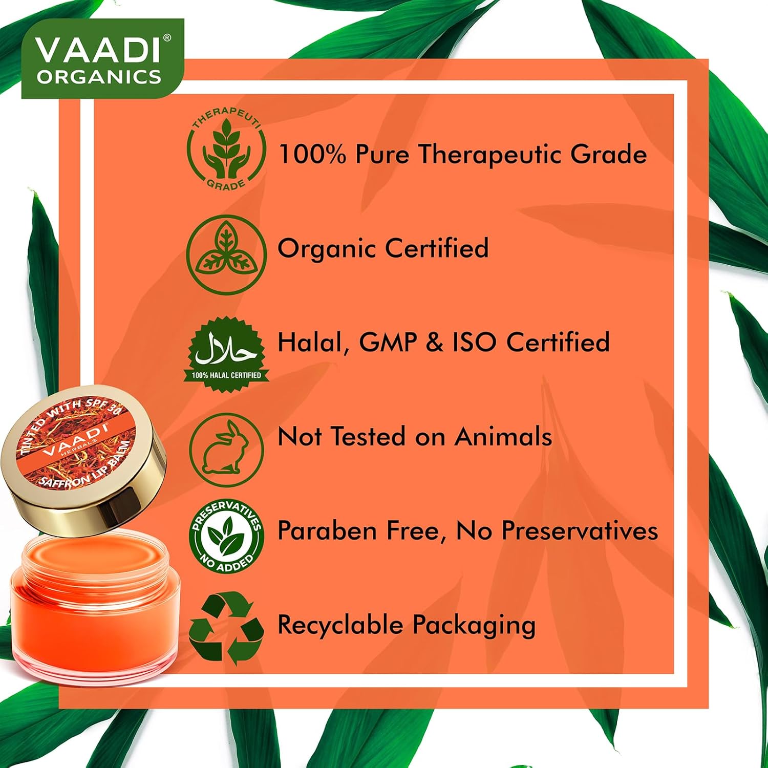 VAADI HERBALS Tinted Saffron Lip Balm with Strawberry Extract, Almond Oil & Shea Butter, SPF30 for Dry, Chapped & Sun Damaged Lips (10 gms) - Image 5
