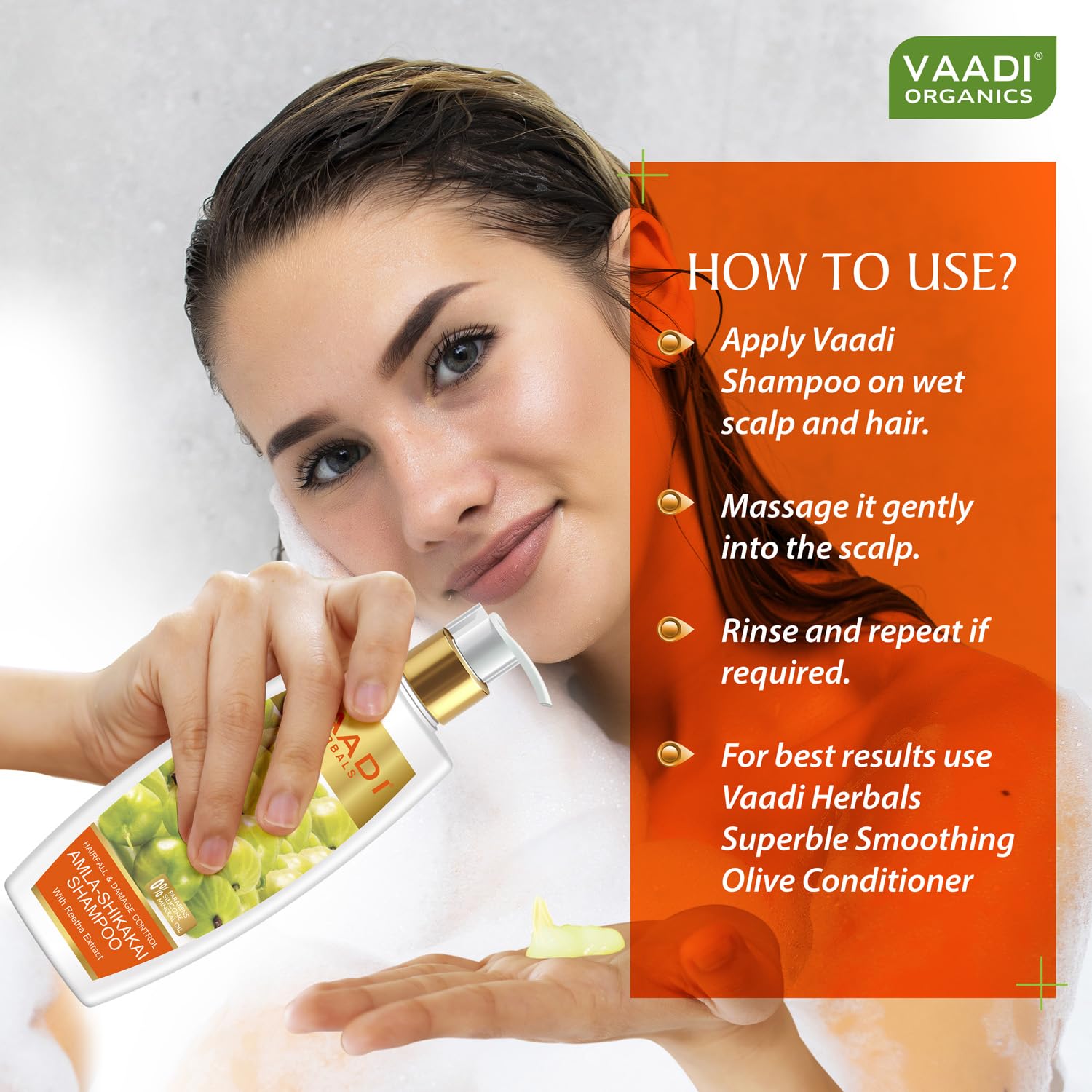 Vaadi Herbals Hair fall and Damage Control Amla Shikakai Shampoo, 350ml (Pack of 3) - Image 4