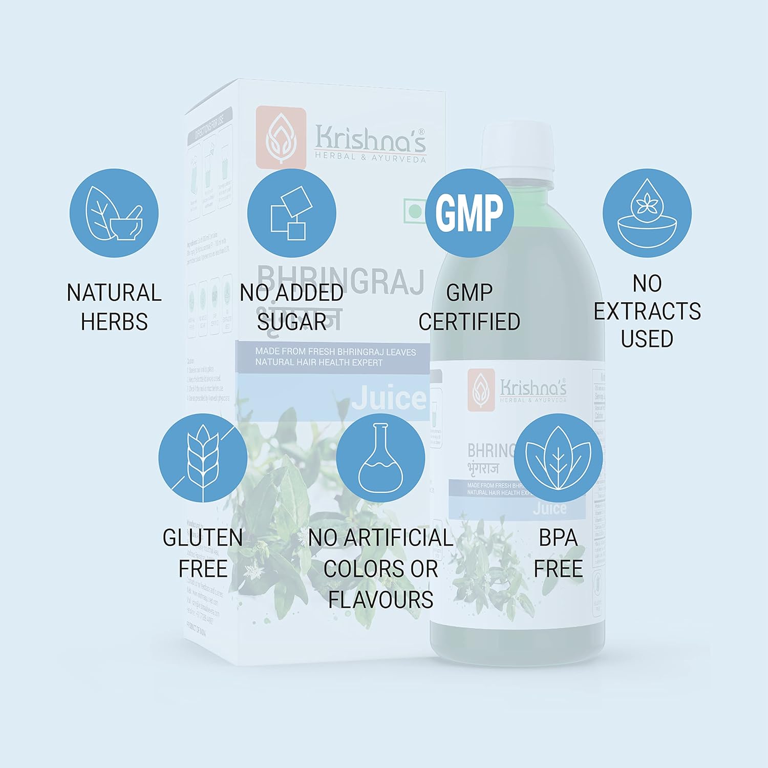 KRISHNA'S HERBAL & AYURVEDA Bhringraj Juice-500 Ml(Pack Of 1)|Preservative Free|Nourishes Hair And Improves Hair Growth - Image 6