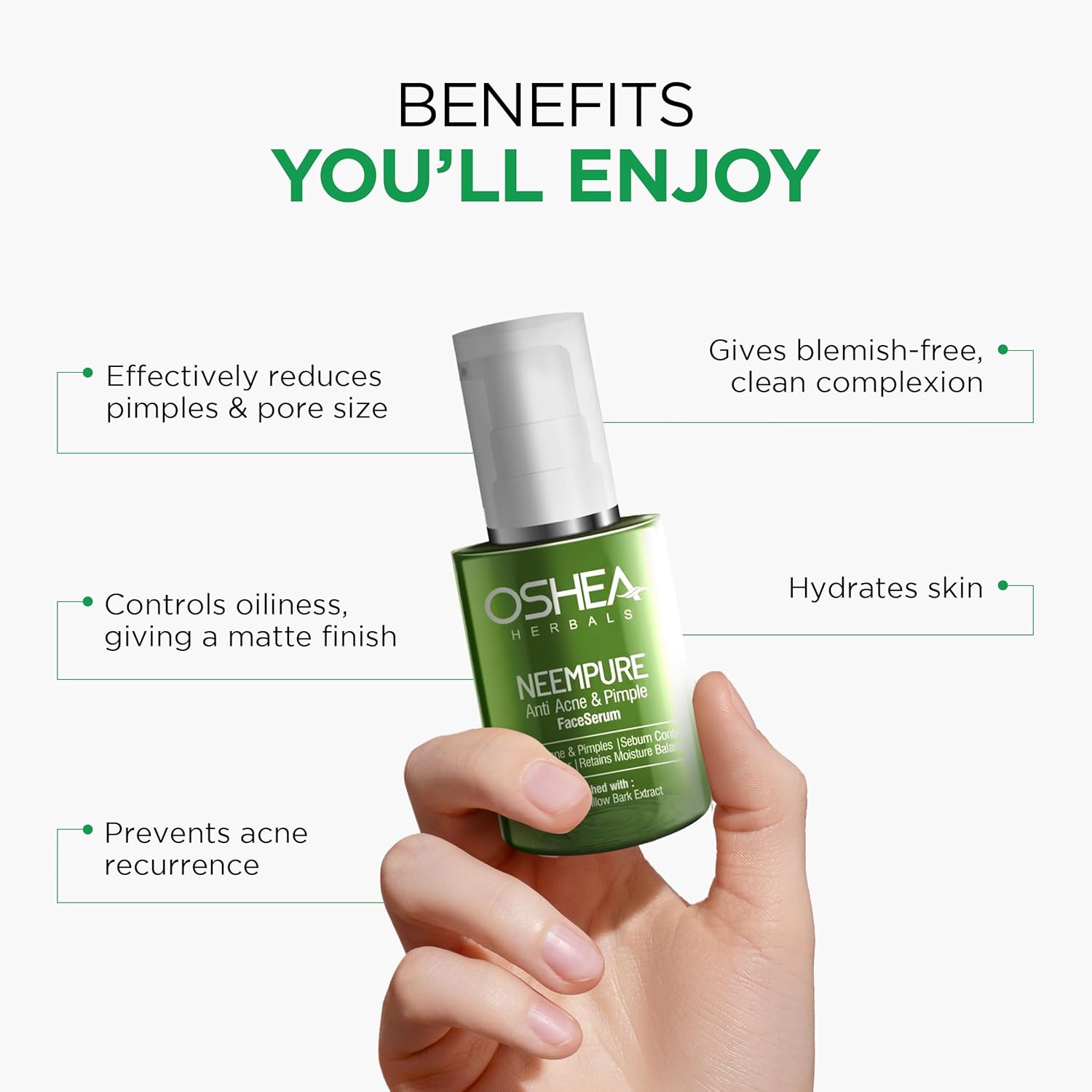 Oshea Herbals Neempure Anti Acne & Pimple Face Serum for Acne Prone Skin | Reduces Acne, Pimples & Controls Sebum with Retained Moisture Balance | Enriched with Neem & Willow Bark Extract 30 ml - Image 5