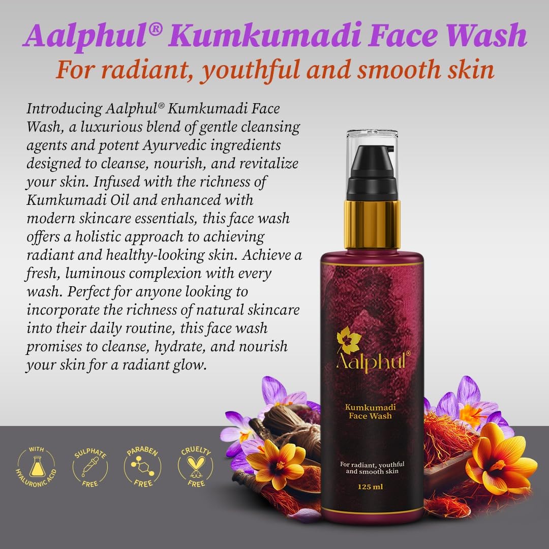 Kumkumadi Face Wash for Glowing Skin | Power of Kumkumadi Tailam (Oil) | Brightens complexion | Reduces Pigmentation & Dark Spots | Smooth Texture and hydration from Hyaluronic Acid| Manjistha helps detoxify skin and reduce acne and pigmentation | Glycerine Hydrates the skin keeping it Soft & Radiant | Sulphate free | Paraben free | Salt free | Cruelty free | Vegan | Uses natural cleansers only |. Coconut oil based | For All Skin Types | 125 ml - Image 6