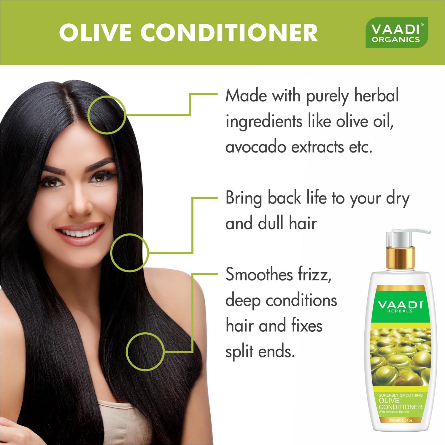 Vaadi Herbals Olive Conditioner with Avocado Extract, 350 ml - Image 4