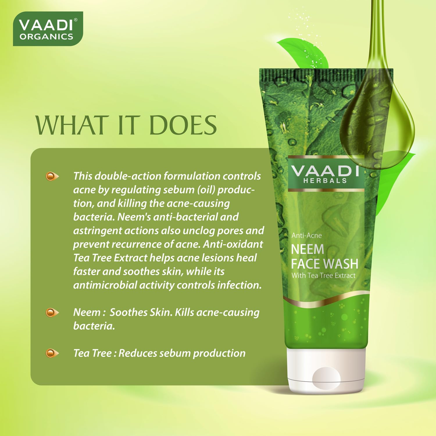 Vaadi Herbals Anti Acne Neem Face Wash with Tea Tree Extract, 60g - Image 4