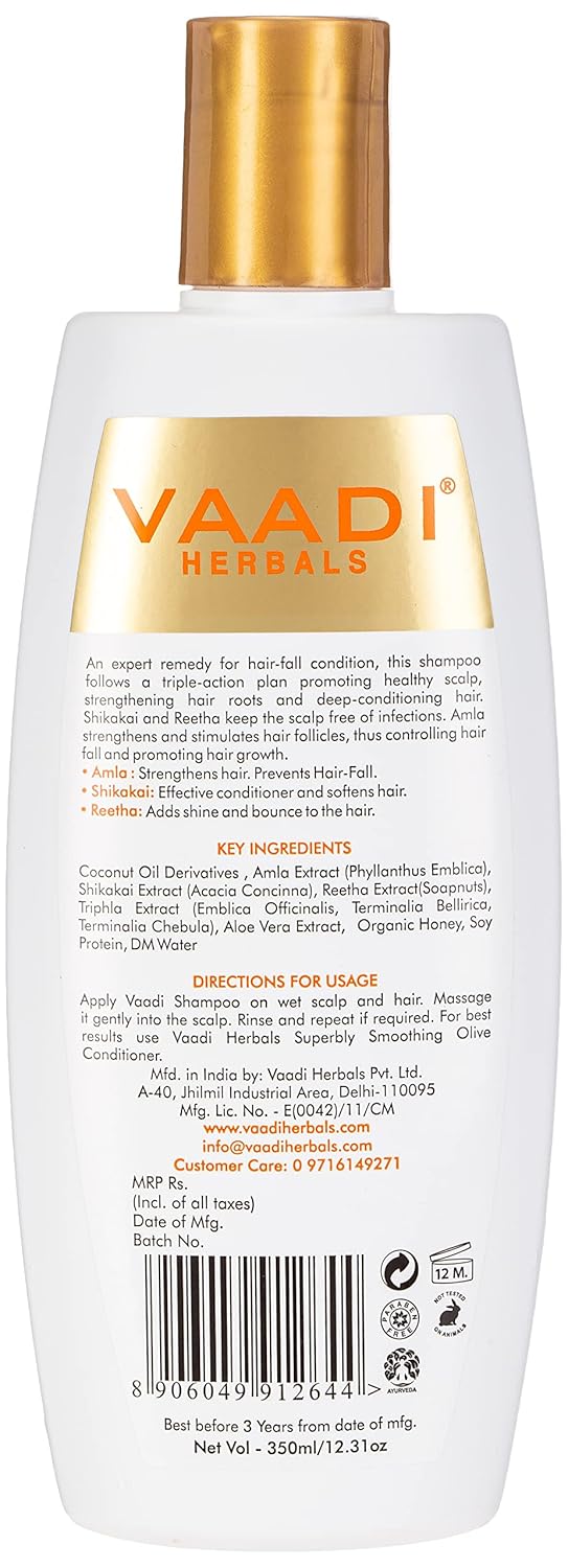 Vaadi Herbals Hair fall and Damage Control Amla Shikakai Shampoo, 350ml (Pack of 3) - Image 2