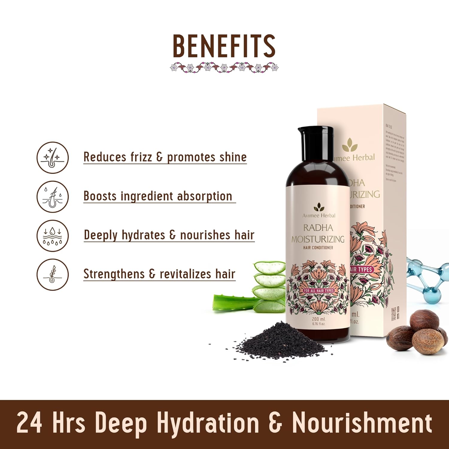 AVIMEE HERBAL Radha Moisturizing Hair Conditioner With Hyaluronic Acid | 24 Hrs Deep Hydration & Nourishment, Repairs Dry & Damaged Hair | For Men & Women | 200 Ml, Vanilla, 1 Count - Image 4