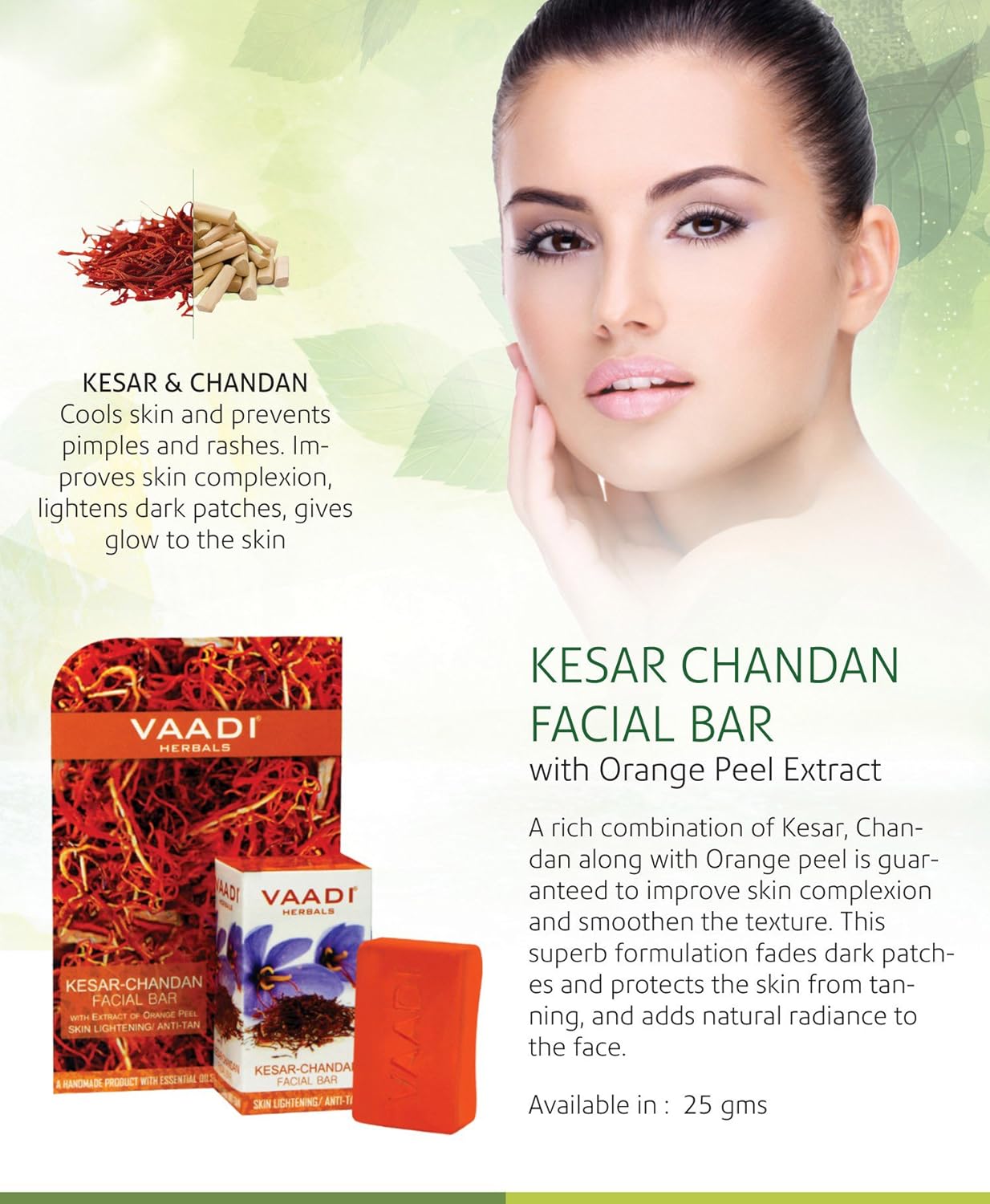 Vaadi Herbals Kesar Chandan Facial Bar with Extract Orange Peel, 25g - Image 3