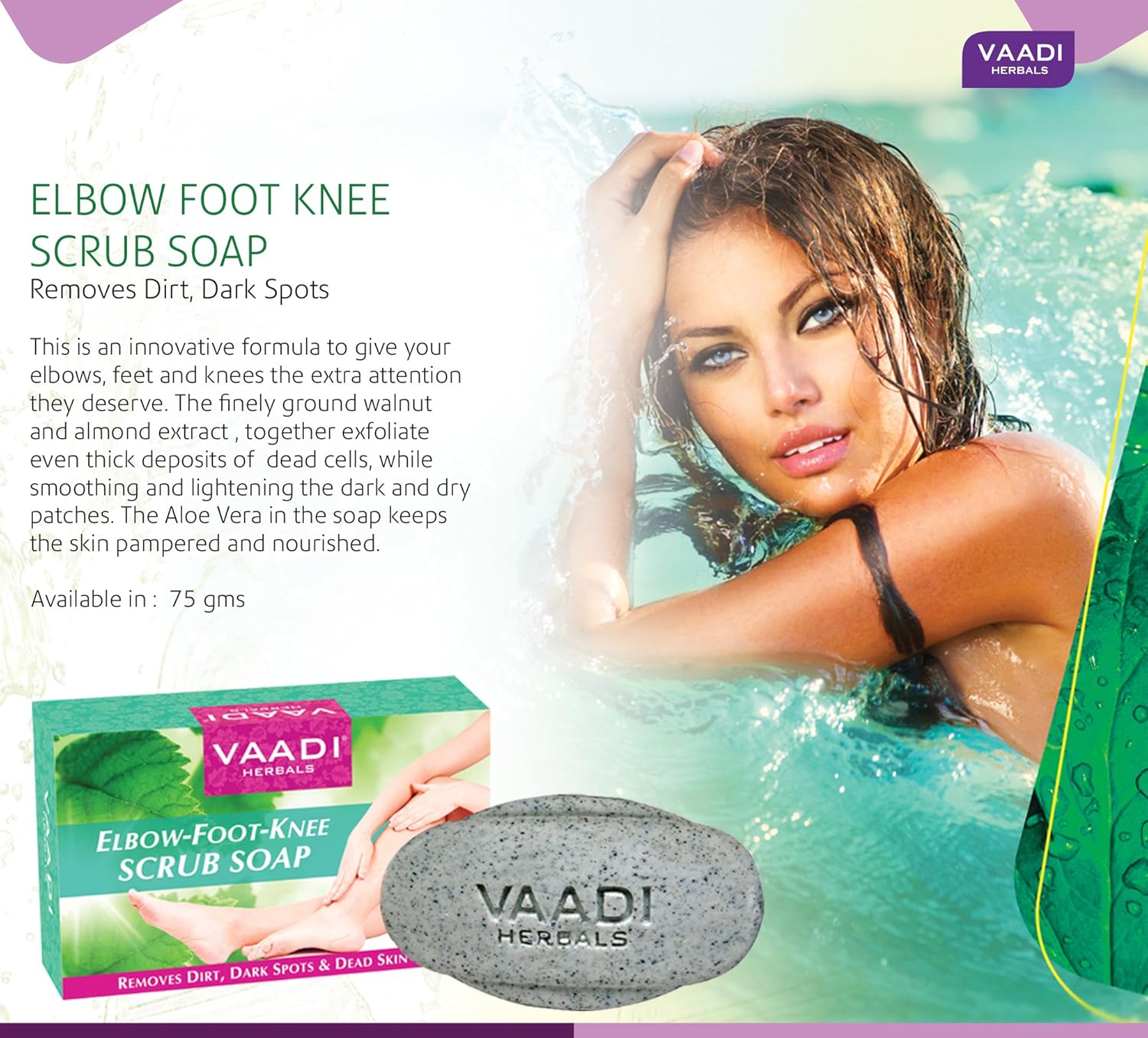 Vaadi Herbals Elbow Foot Knee Scrub Soap with Almond and Walnut Scrub, 75g x 3 - Image 7