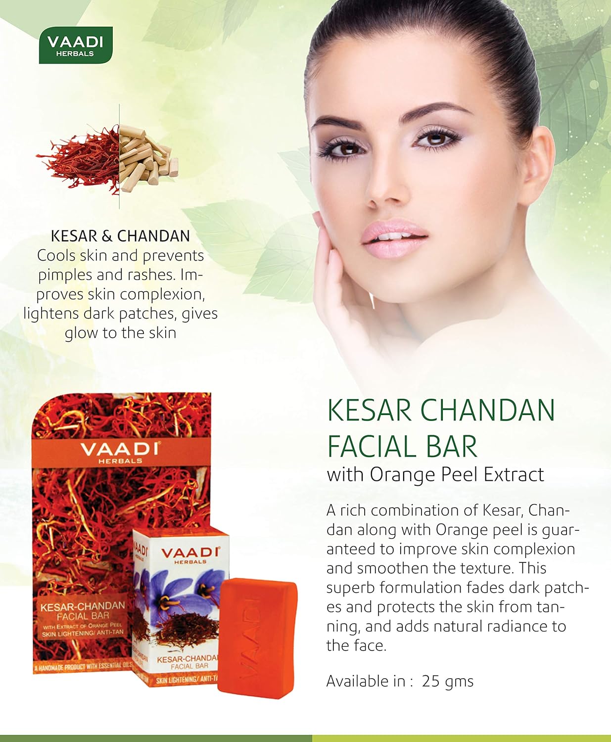 Vaadi Herbals Kesar Chandan Facial Bar with Extract Orange Peel, 25g - Image 6